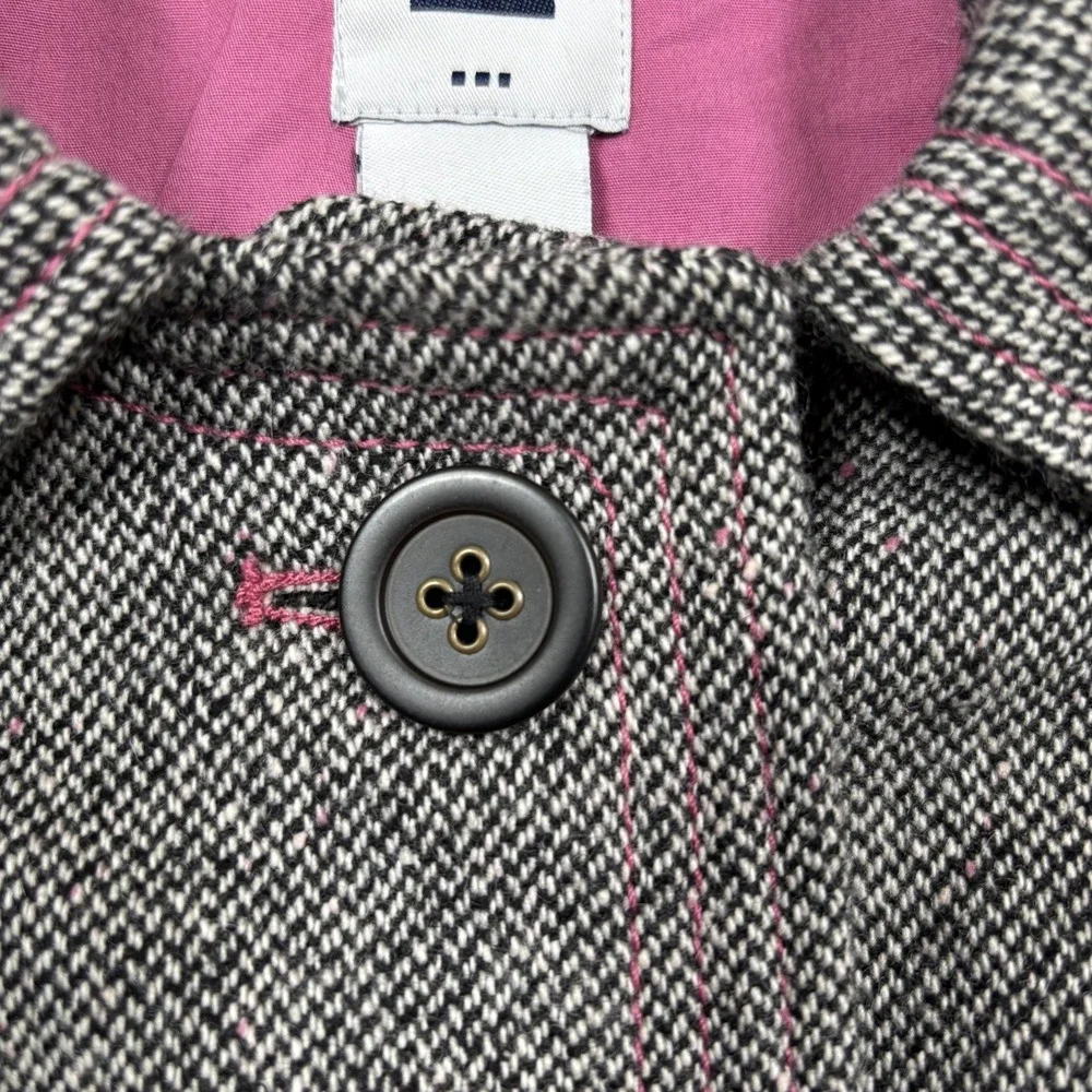 Gap Wool Blend Tweed Jacket‎ Coat Womens 6 XS Black Houndstooth Pink Speckles